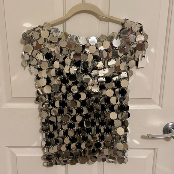 PACO RABANNE Sequin Silver Top NWT Size 42 - Picture 1 of 6
